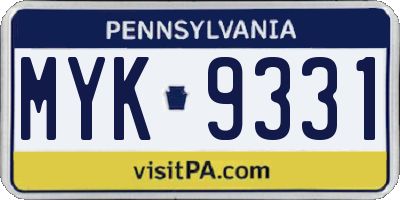 PA license plate MYK9331