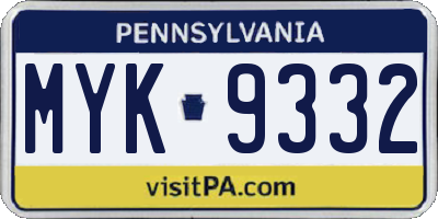 PA license plate MYK9332