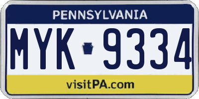 PA license plate MYK9334