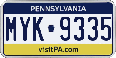 PA license plate MYK9335