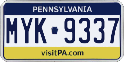 PA license plate MYK9337