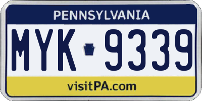 PA license plate MYK9339