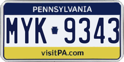 PA license plate MYK9343