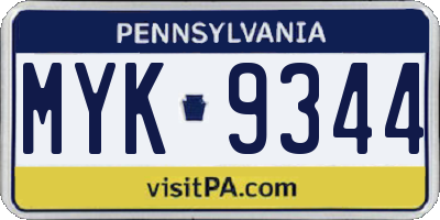PA license plate MYK9344