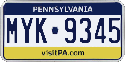 PA license plate MYK9345
