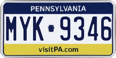 PA license plate MYK9346