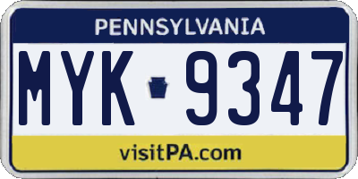 PA license plate MYK9347