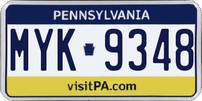 PA license plate MYK9348