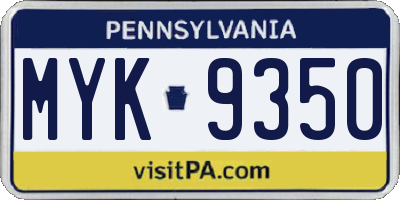 PA license plate MYK9350