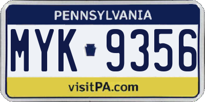PA license plate MYK9356
