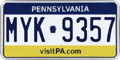 PA license plate MYK9357