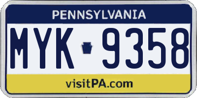 PA license plate MYK9358