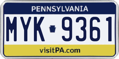PA license plate MYK9361