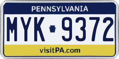 PA license plate MYK9372
