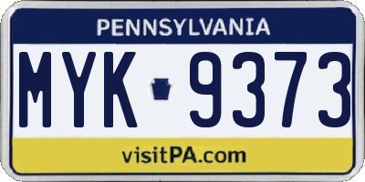 PA license plate MYK9373
