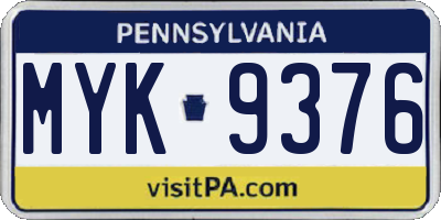 PA license plate MYK9376