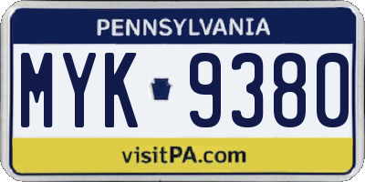 PA license plate MYK9380