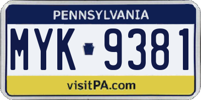 PA license plate MYK9381
