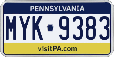 PA license plate MYK9383