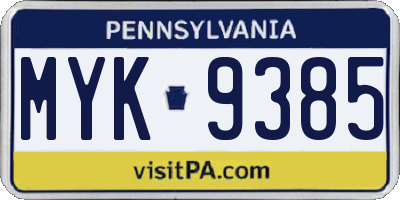 PA license plate MYK9385