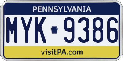 PA license plate MYK9386