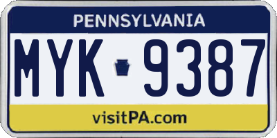 PA license plate MYK9387