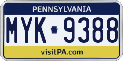 PA license plate MYK9388