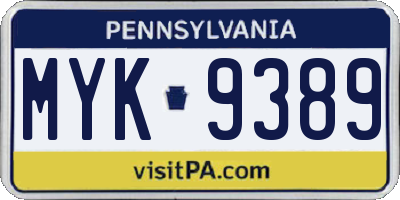 PA license plate MYK9389