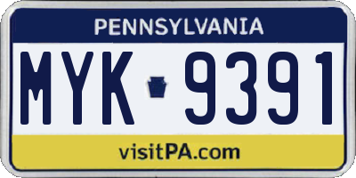 PA license plate MYK9391