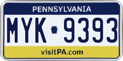PA license plate MYK9393