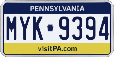 PA license plate MYK9394