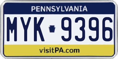 PA license plate MYK9396