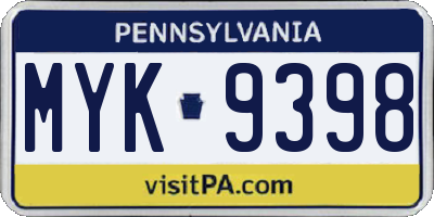 PA license plate MYK9398