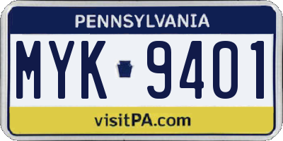 PA license plate MYK9401