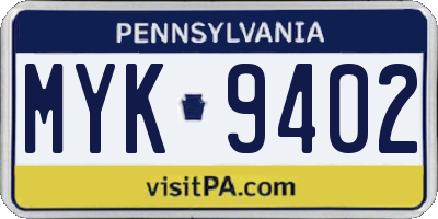 PA license plate MYK9402