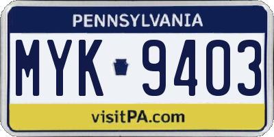 PA license plate MYK9403