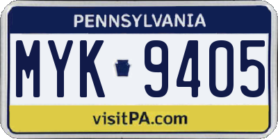 PA license plate MYK9405