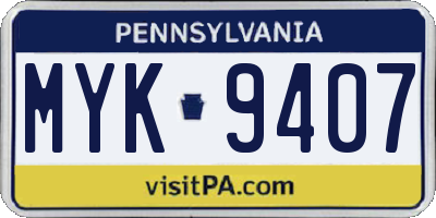 PA license plate MYK9407