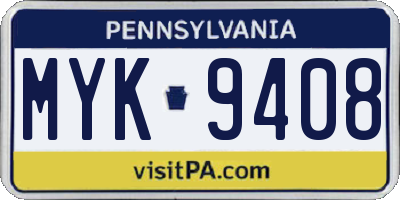 PA license plate MYK9408
