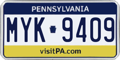 PA license plate MYK9409