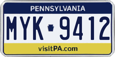 PA license plate MYK9412