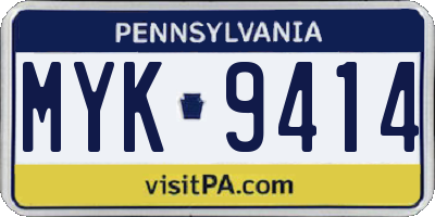PA license plate MYK9414