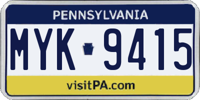 PA license plate MYK9415