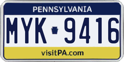 PA license plate MYK9416