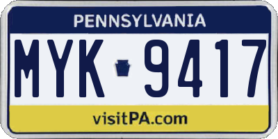 PA license plate MYK9417