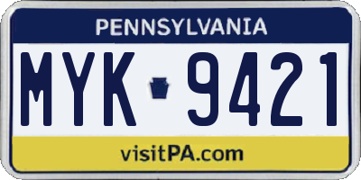 PA license plate MYK9421