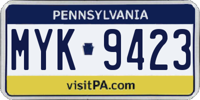 PA license plate MYK9423
