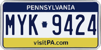 PA license plate MYK9424