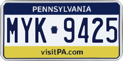 PA license plate MYK9425