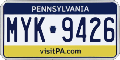 PA license plate MYK9426